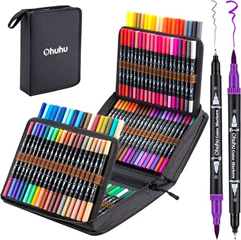 120 Colors Art Markers Set, Ohuhu Dual Tips Coloring Brush Fineliner Color Marker Pens, Water Based Marker for Calligraphy Drawing Sketching Coloring Bullet Journal Holiday Pen Gifts : Amazon.ca: Home Marker Kunst, Drawing Pens, Ohuhu Markers, Artist Markers, Watercolor Brush Pen, Calligraphy Drawing, Art Markers, Fineliner Pens, Brush Markers