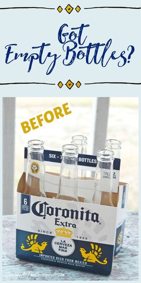 You would not believe what a pretty spring centerpiece you can create by simply painting empty bottles! #diy #spring #crafts #centerpieces Beer Bottle Centerpieces, Christmas Bottles, Simply Painting, Thrifty Style, Beer Bottle Crafts, Bottles Diy, Diy Spring Crafts, Mexican Beer, Butterfly Tea