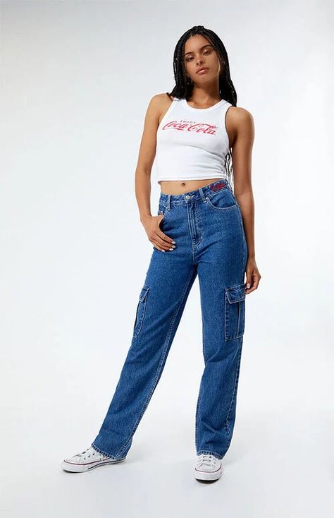 By PacSun '90s Boyfriend Cargo Jeans Vintage Track Pants, 90s Boyfriend, Denim Corset Top, Denim Corset, Harrington Jacket, Dad Jeans, Ribbed Tank Tops, Sweat Shorts, Cargo Jeans