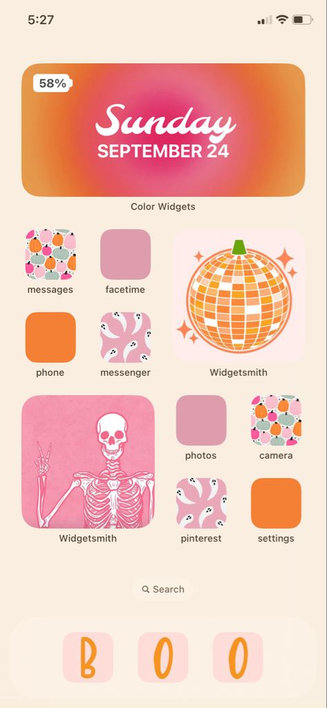 Iphone Ios Home Screen Ideas, Halloween Phone Home Screen, Halloween Home Screen Layout, Fall Wallpaper Ideas With Widgets, Fall Iphone Wallpaper Aesthetic Layout, Fall Iphone Home Screen Layout, Fall Wallpaper Layout, Cute Ios Homescreen Ideas, Pretty Homescreen Layout