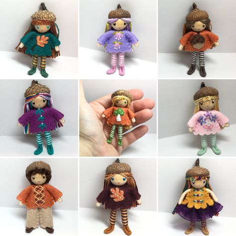 Acorn Fairies, Acorn Dolls, Bendy Dolls Tutorial, Toothpick Dolls, Acorn Craft, Acorn Hat, Acorn Art, Children's House, Felt Making