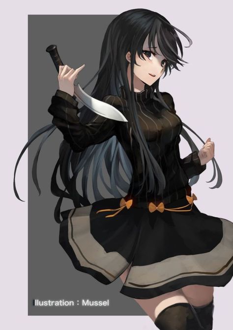 Anime Knife Pose, Girl Hair Drawing, Manga Girls, Witch Characters, Draw People, Girls With Black Hair, Hair Drawing, Pose References, Poses Reference