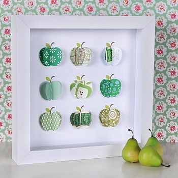 apples are the new butterflies. I've tried this with Cricut and buttleflies but what a fun idea to do with just about any shape! Rosh Hashana Crafts, Paper Apple, Deco Fruit, Apple Picture, Apple Art, Rosh Hashanah, Paper Projects, Craft Inspiration, Box Frames