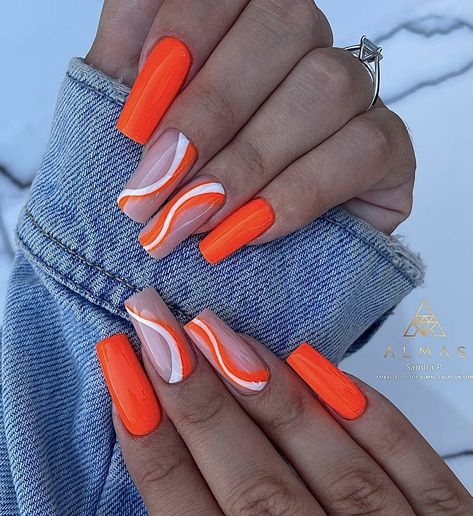 Orange White Black Nails, Nails Pink Summer, Pink Summer Nails Designs, Nails For Work, Almond Acrylic Nails Long, Beautiful Acrylic Nails, Cuba Nails, Acrylic Nails For Work, Nails Coffin Design