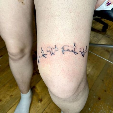 Bunny Running Tattoo, Running Hare Tattoo, Rabbit Running Tattoo, Rabbit Knee Tattoo, Running Rabbit Tattoo, Run Rabbit Run Tattoo, Jackrabbit Tattoo, Tigh Tattoo Woman, Jack Rabbit Tattoo