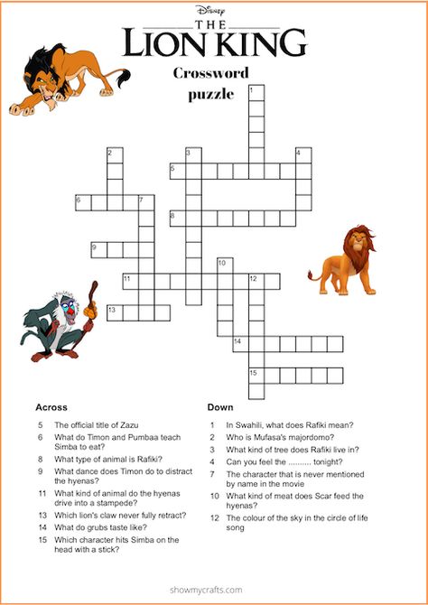 The lion king crossword puzzle should test your knowledge of the beloved movie. #crosswordpuzzle #lionkingwordsearch #lionking #wordpuzzle #disney #disneycrosswordpuzzle Disney Puzzles Printables, Disney Crossword Puzzles Printable, Disney Crossword Puzzles, Lion King Activities, Disney Word Search, Dallas Activities, Word Puzzles For Kids, Autumn Puzzle, Printable Crossword Puzzles