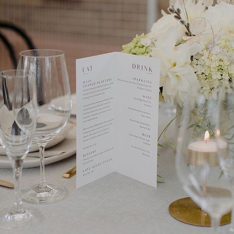 This standing wedding menu is perfect when wanting to display not only the food menu, but also drink options to your guests. Printed on the front with the couples name and wedding date. It can be changed to be your own wedding colours and aesthetic.   See more at www.blossie.com.au or instagram: www.instagram.com/blossie.com.au Menu Design Wedding Table Decor, Family Style Menu Card, Table Number And Menu Card, Menu Display Wedding, Wedding Table Menu Display, Wedding Menu Cards On Table, Wedding Menus On Table, Wedding Menu Card Ideas, Menu Wedding Cards