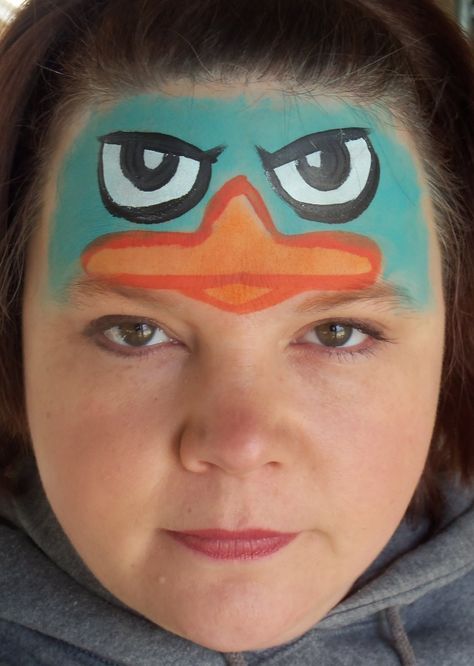 Perry platypus face paint Dr Doofenshmirtz, Face Painting Unicorn, Phineas And Ferb Perry, Candace Flynn, Face Painting For Boys, Face Painting Tutorials, Face Painting Easy, Kids Face Paint, Face Painting Halloween