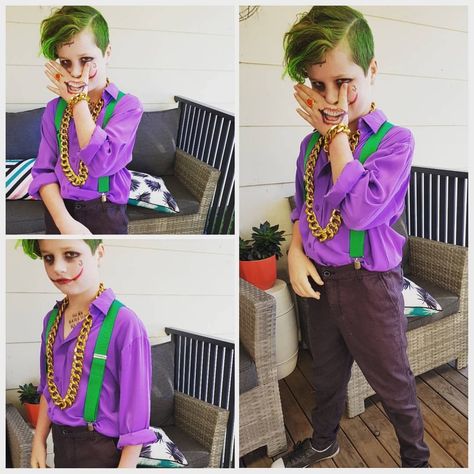 Diy Joker Costume Kids, Diy Joker Costume Male, Kids Joker Costume, Diy Joker Costume, The Joker Costume, Halloween Land, Halloween Fantasia, Disney Villain Costumes