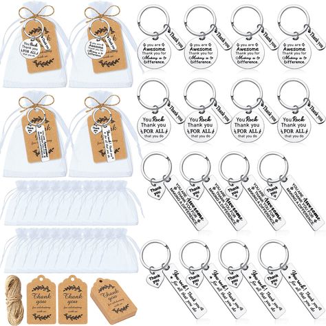 PRICES MAY VARY. Nice Combination: you will receive 20 sets of employee gifts, including 20 pieces of keychains in 4 styles, each style has 5 pieces, 20 pieces of bags, and 20 pieces of tags, nice combination for you to use, you do not need to purchase them separately, labor saving and time saving Sturdy and Nice Looking: the thank you keychain is mainly made of stainless steel, nice looking and sturdy, hard to deform or rust; The tag is mainly made of Kraft paper, not easy to fade or tear; The Classroom Organization Hacks, Diy Paper Flowers, Keychain Gifts, Diy Gift Baskets, Employee Appreciation Gifts, Portable Bag, Employee Appreciation, Budget Diy, Student Teacher