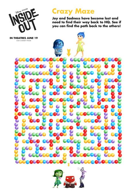 Disney Inside Out Printable Crazy Maze Inside Out Party Ideas, Inside Out Movie, Inside Out Emotions, Movie Inside Out, Activity Sheets For Kids, Disney Inside Out, Word Searches, Counseling Resources, Kids Projects