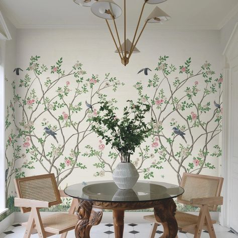 Lingering Garden from the new Ronald Redding @york_wallcoverings wallpaper is a great classic garden scene. #wallpaper #floralwallpaper #justwallpaper #wallpapers Garden Wall Mural, Farrow & Ball Wallpaper, Thibaut Wallpaper, Garden Mural, Scene Wallpaper, York Wallpaper, Garden Wallpaper, Farrow And Ball Paint, Porcelain Wall Tile