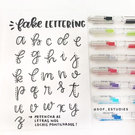 Alfabeto de fake lettering! ❤️📕. Fake lettering alphabet! ❤️📕 . Follow m Fake Lettering, Study Related, Letter E, Cute Notes, Lettering Tutorial, Brush Pen, Lettering Alphabet, Alphabet, Pen