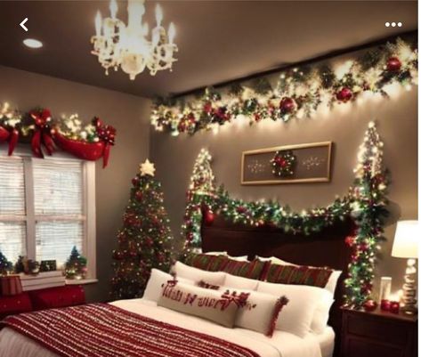 Christmas Room Inspiration, Holiday Bedroom Decor, Holiday Bedroom, Christmas Decorations Apartment, Christmas Dreaming, Holiday Room, Cozy Christmas Decor, Christmas Decor Inspiration, Christmas Themes Decorations