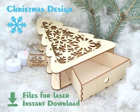 Laser Cut Christmas Ideas Wood Laser Ideas, Laser Cut Box, Tree Box, Laser Files, Laser Cut Wood Crafts, Laser Engraved Ideas, Wooden Christmas Tree, File Box, Wooden Christmas Trees