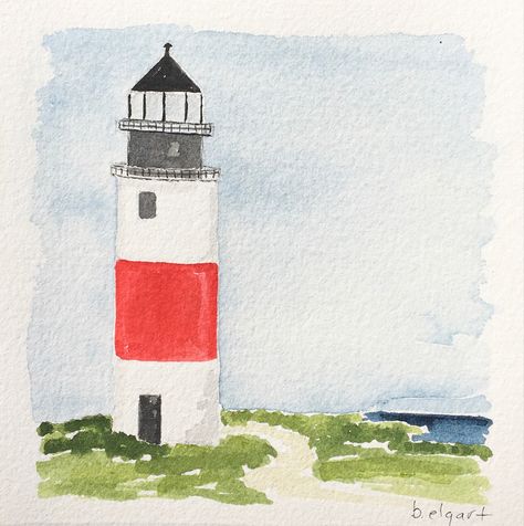 New England Watercolor, Nantucket Painting, Drawing Widgets, Nantucket Watercolor, Nancy Myers Style, Nantucket Art, Nantucket Lighthouse, Cape Cod Painting, Cottage Artwork