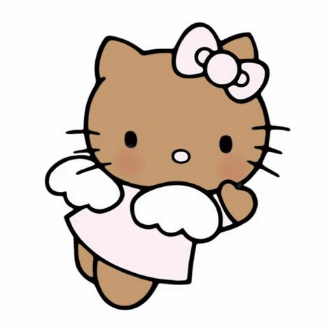 Brown Skin Hello Kitty, Beige Hello Kitty, Brown Sanrio, Tan Hello Kitty, Hello Kitty Coloring, Hello Kit, Angel Cat, Hello Kitty Drawing, Black Cartoon Characters