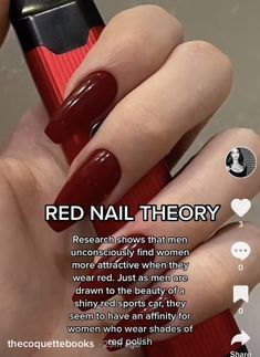 Dark Feminine Energy Nails, Red Nail Theory Explained, How To Become A Femme Fatale, Dark Femme Nails, Confident Nails, Female Fatale Outfit, Dark Feminine Nails, Nails Theory, Dark Summer Nails