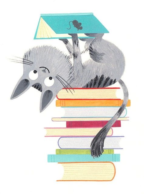 Library Posters, Cat Book, School Murals, Pet Corner, Cat Ball, Mural Ideas, Children's Illustration, Animal Illustrations, Cats Illustration