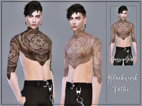 The Sims Resource - Blackwork Tattoo Male Cc Sims 4 Tattoo, Tattoo Male, Sims 4 Piercings, Sims 4 Tattoos, Tattoo Neck, Makeup Cc, Sims 4 Mm Cc, Sims 4 Cc Folder, 4 Tattoo