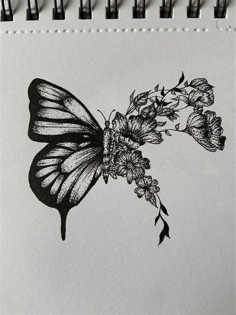 Sketchbook Ideas Shading, Gambar Pointilism, Gambar Pointilism Simple, Fineliner Drawing Ideas, Fine Line Drawing Ideas, Butterfly Pointillism, Fading Butterfly, Fine Liner Pen Art, Fine Liner Drawings