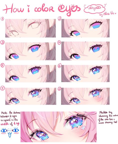 How I 🎨 eyes 👀 How I Color Eyes, Eyes Cute Drawing, How To Draw Anime Eyes Digital, Eye Rendering Tutorial, Anime Character Reference, Drawing How To, How To Color Eyes Digital, How To Color Digital Art, Anime Digital Painting