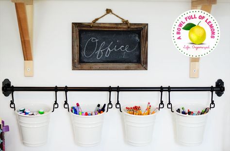 How to organize the home office | A Bowl Full of Lemons A Bowl Full Of Lemons, Bowl Full Of Lemons, Organized Office, Ikea Organization, Storage Idea, Toy Room, Writing Utensils, Ikea Storage, Hanging Organizer