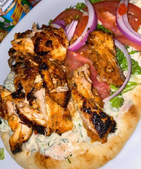 Cajun Chicken Gyros | Tony Chachere's Chicken For Gyros, Chicken Gyro Recipe Marinade, Cajun Chicken Wrap, Easy Chicken Gyro Recipe, Chicken Swarma Meal Bowl, Master Chef Recipes, Cajun Chicken Sandwich, Spicy Chicken Gyro, Steak And Shrimp Kabobs