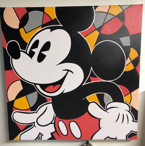 Mickey Mouse done in acrylics on canvas by Kevin Graham Mickey Mouse Painting Ideas, Mickey Mouse Acrylic Painting, Mickey Mouse Painting Canvases, Huge Canvas Painting Ideas, Mickey Painting, Mickey Mouse Painting, Kids Murals, Disney Pop Art, Mouse Paint