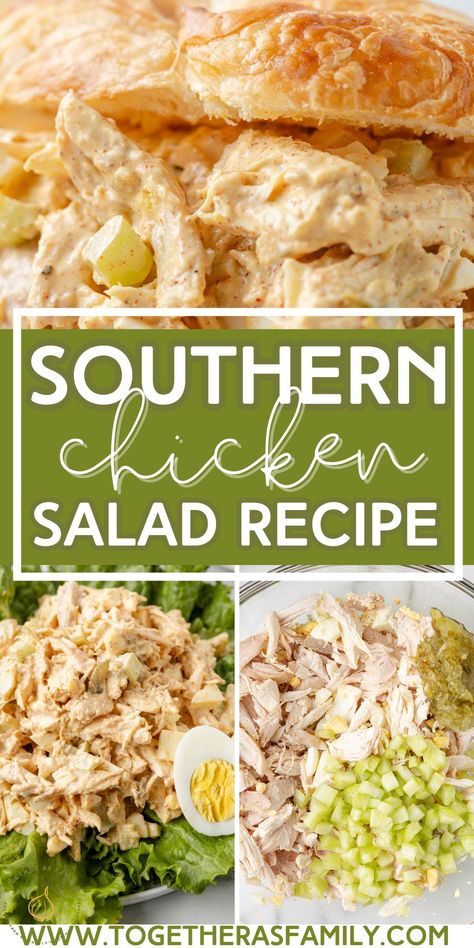 A creamy, chunky-style Southern Chicken Salad made the old fashioned way and seasoned to perfection with a creamy dressing. Tender chicken pieces, eggs, and celery are smothered in a sweet pickle relish mayonnaise dressing. Southern Chicken Salad Recipe, Southern Chicken Salad, Southern Style Chicken, Chicken Egg Salad, Salad With Pineapple, Chicken Salad With Pineapple, Mayonnaise Dressing, Sweet Pickle Relish, Southern Chicken