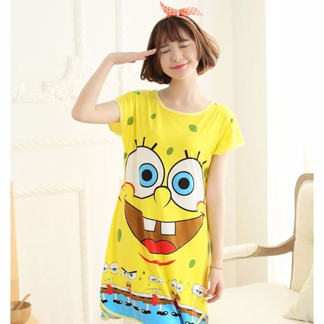 2017 Nighties Spongebob Recent Fashion Cartoon Pajamas, Adult Onesie Pajamas, Duster Dress, Summer Cartoon, Onesie Pajamas, Nightwear Women, Women's Nightgowns, Nightgowns For Women, Spongebob Squarepants