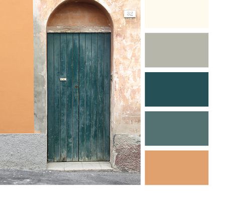 Italian door color palettes Indoor Door Colors, Italian Color Palette, Grey Exterior House Colors, Italian Doors, Gray House Exterior, Color Palette Inspiration, Mediterranean Interior, Decor Color Palette, Door Colors