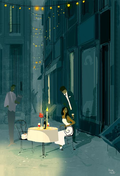 Happy Valentine's day.  I love you. #pascalcampion Hermes Illustration, Casual Sketch, Couple Snapchat, Dinner Drawing, Dinner Illustration, Incredible Drawings, Pascal Campion, Art Romantic, Couple Illustration