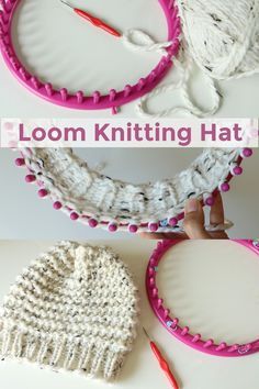 Knitting On A Round Loom, Making Hats With Looms, Looming Hats Patterns, Things To Make With A Circle Loom, Knitting With Loom For Beginners, Round Loom Knitting Hat, Knitting With Loom, Crochet Loom Hat, Loom Knitting Projects Hats