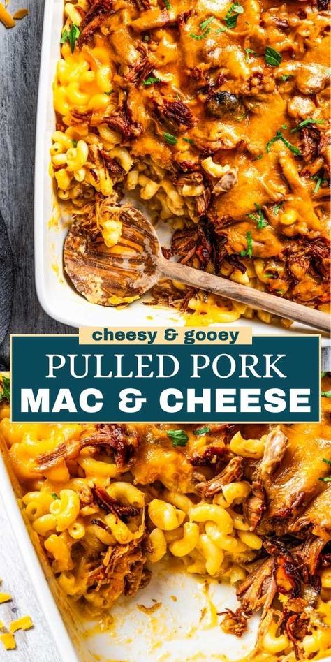 Indulge in the ultimate comfort food with our Pulled Pork Mac and Cheese, featuring juicy BBQ pulled pork and macaroni, all coated in a creamy cheddar cheese sauce. Disney Pulled Pork Mac And Cheese, Baked Pulled Pork Mac And Cheese, Leftover Pulled Pork Mac And Cheese, Easy Pulled Pork Mac And Cheese, Bbq Pork Mac And Cheese, Pork And Mac And Cheese, Recipes With Pulled Pork, Pork Mac And Cheese Recipe, Pulled Pork Mac N Cheese