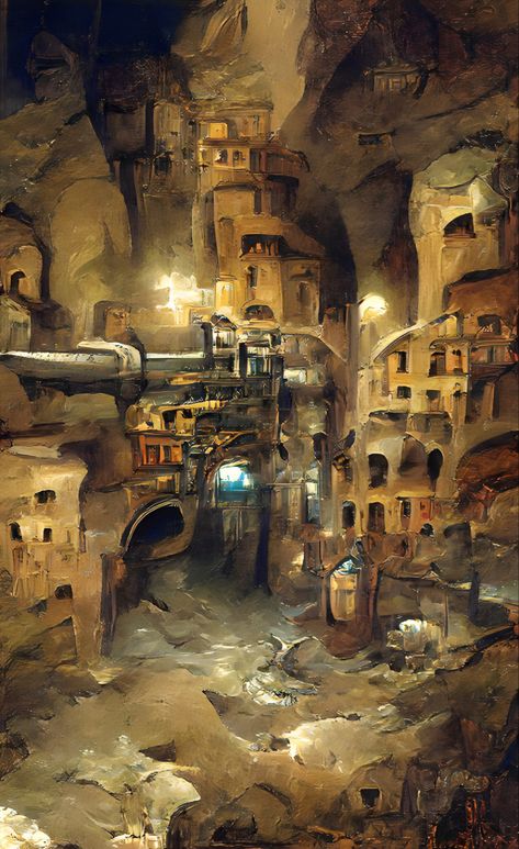 Underground Town, Underground City, Space Opera, Spaceship, Sci-fi Spaceship, Sci Fi, Art