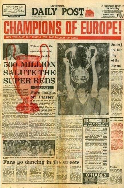 Football Newspaper, Liverpool Fc Tattoo, Old Newspaper Articles, Liverpool Football Club Wallpapers, European Cup, Association Football, Newspaper Article, European Royalty, Old Newspaper