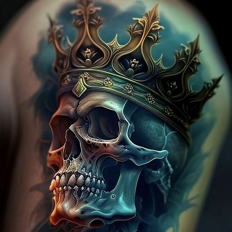 Skull And Crown Tattoo Design, Skull Money Tattoo, Skull With Crown Tattoo Design, Skull Chest Tattoo Men, Skull Crown Tattoo Design, Full Back Skull Tattoo, Queen Skull Tattoo, Skull And Crown Tattoo, King Tattoo Men