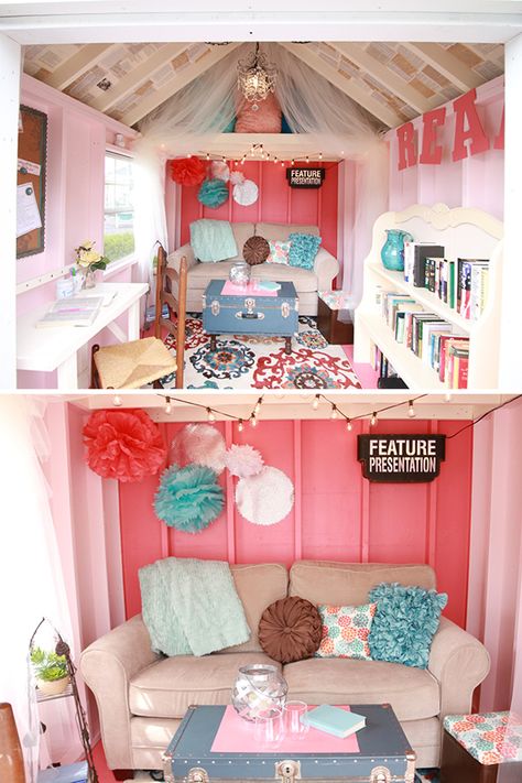 11 She Shed Ideas that will Make You Want One Kids Shed, She Shed Interior Ideas, Playhouse Interior, Playhouse Decor, She Shed Interior, Shed Playhouse, Girls Playhouse, Shed Makeover, Shed Decor