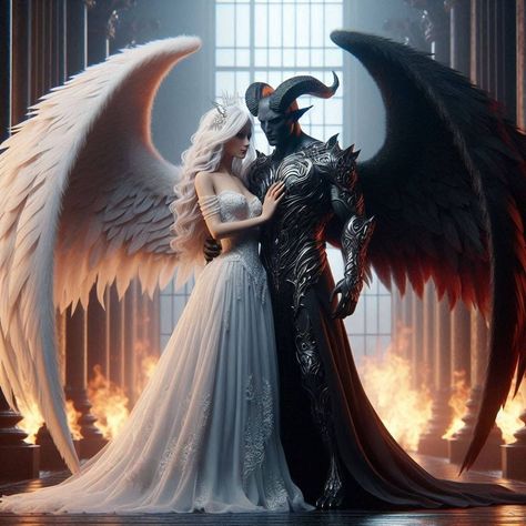 Demon Aesthetic, Twin Flame Art, Dark Fantasy Artwork, Angel Artwork, Flame Art, Fantasy Couples, Fantasy Wall Art, Gothic Fantasy Art, Creepy Pictures