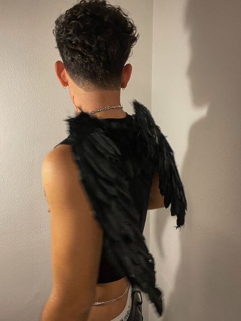 Dark Angel Male Costume, Black Angel Costume Men, Guy Angel Costume, Creative Mens Halloween Costumes, Dark Angel Costume Men, Fallen Angel Costume Men, Male Angel Costume, Angel Costume Men, Fallen Angel Halloween Costumes