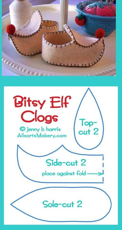 Shoe Patterns, Gnome Crafts, Doll Shoe Patterns, Elf Shoes, Gnomes Crafts, Shoe Pattern, Felt Christmas Ornaments, Sewing Dolls, Vintage Diy