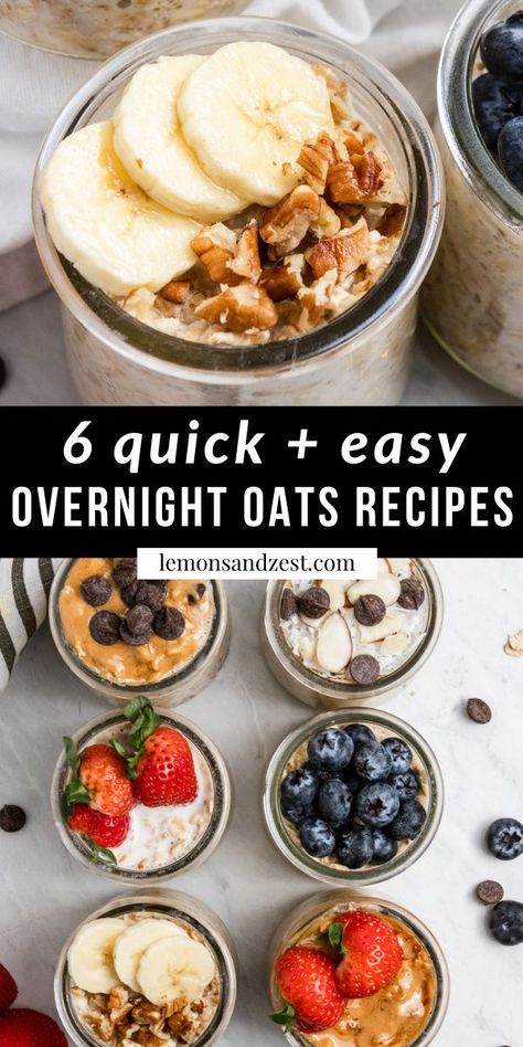 Food Recipes Easy Breakfast, Oats Recipes Healthy, Easy Overnight Oats Recipes, Easy Overnight Oatmeal, 10 Minute Breakfast, Easiest Breakfast, Overnight Oats Recipe Easy, Overnight Oats Recipes, Easy Overnight Oats