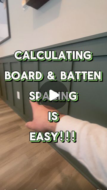 Jake From Upstate Farm on Instagram: "Easiest way to calculate board and batten spacing! #diy #homemakeover #boardandbatten #fyp #accentwall #kitchendesign #sherwinwilliams #pewtergreen #budgetdiy #howto #lifehacks #calculator @sherwinwilliams" Board And Batten Wall Living Room Decor, Board And Batten Wall Vs Shiplap, Wood And Batten Wall, Board And Batten Spacing Calculator, Small Hallway Accent Wall Ideas, Gallery Wall With Board And Batten, Living Room Wall Remodel Ideas, Board And Batten Diy Wall, How To Calculate Board And Batten Spacing