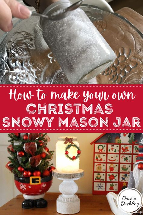 Old coffee jars are perfect for budget decor ideas and upcycle projects like this DIY snowy jar. The Epsom salt makes it look just like snow! Epsom Salt Jars, Epsom Salt Candles, Budget Crafts, Budget Decor, Coffee Jars, Christmas Decor Inspiration, Simple Craft, Jam Jar, Diy Home Decor On A Budget