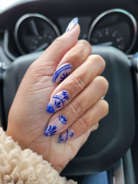 Nails Nail Art Blue Nails Henna Design Blue China Blue and White Almond Nails Mexican Nails, Henna Nails, China Nails, Pastel Nail Polish, Get Nails, Pastel Nails, Fire Nails, Dream Nails, Minimalist Nails