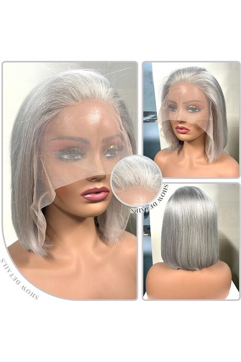 Lace Front Wigs Human Hair Short Bob Wig for Women Free Part Silver Wig Human Hair Natural 13x4 HD Lace Frontal Silver Wig for White Women 12Inch Wig For White Women, Silver Wig, Silver Wigs, Wig Colors, Colors For Dark Skin, Hd Lace Frontal, Lace Front Wigs Human Hair, Wig Human Hair, Wigs Human Hair