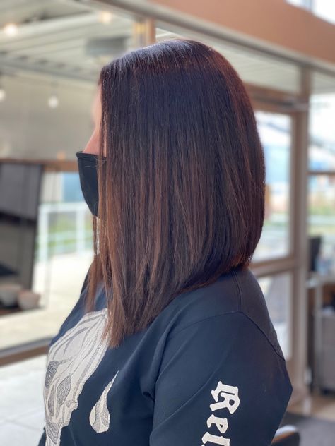 Long Bob Haircuts Shoulder Length, Shoulder A Line Haircut, Long Tapered Bob Haircut, Very Long Bob Hairstyles, Aline Long Bob, Long Bob Hairstyles Thick Hair, Long A Line Haircut With Layers, Long A Line Bob With Layers, Dark Brown Lob Haircut