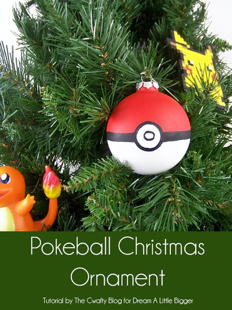 Pokeball Christmas Ornament - Dream a Little Bigger Diy Pokeball, Pokemon Ornaments, Tennessee Christmas, Easy Ornaments, Ornament Tutorial, 19 Days, Nerd Stuff, Dollar Tree Crafts, Christmas Mood