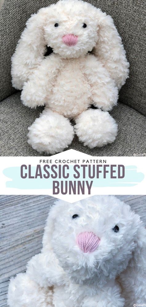 Floppy Crochet Bunny, Fluffy Bunny Crochet Free Pattern, Bunny Rabbit Knitting Pattern Free, Crochet Stuffed Bunny Free Patterns, Simple Bunny Crochet Pattern, Fuzzy Crochet Stuffed Animals, Crochet Floppy Bunny Pattern Free, Free Crochet Patterns Stuffies, Crochet Rabbits Patterns Free